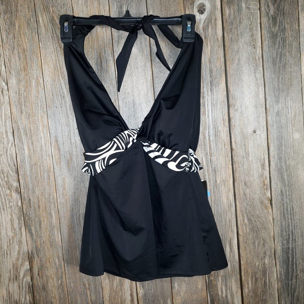 NEW Longitude Black White Tankini Top M